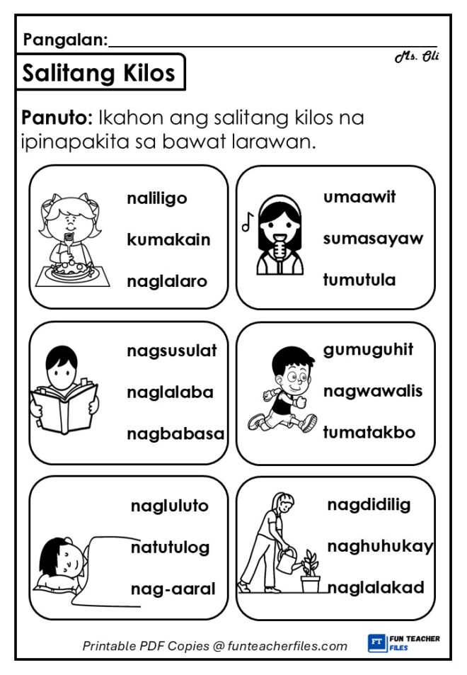 Salitang Kilos Worksheet 1 - Fun Teacher Files