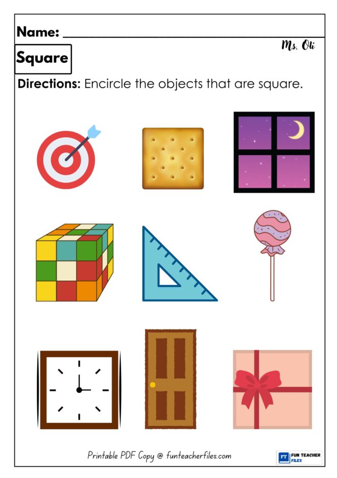 Square Shape Worksheet 7 - Fun Teacher Files
