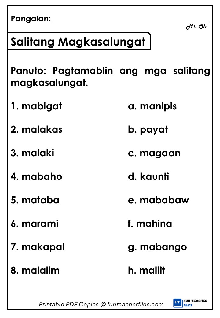 Vorlage: Salitang Magkasalungat Worksheet 1 - Fun Teacher Files Foto zu Salitang Magkasalungat Worksheet 1 - Fun Teacher Files