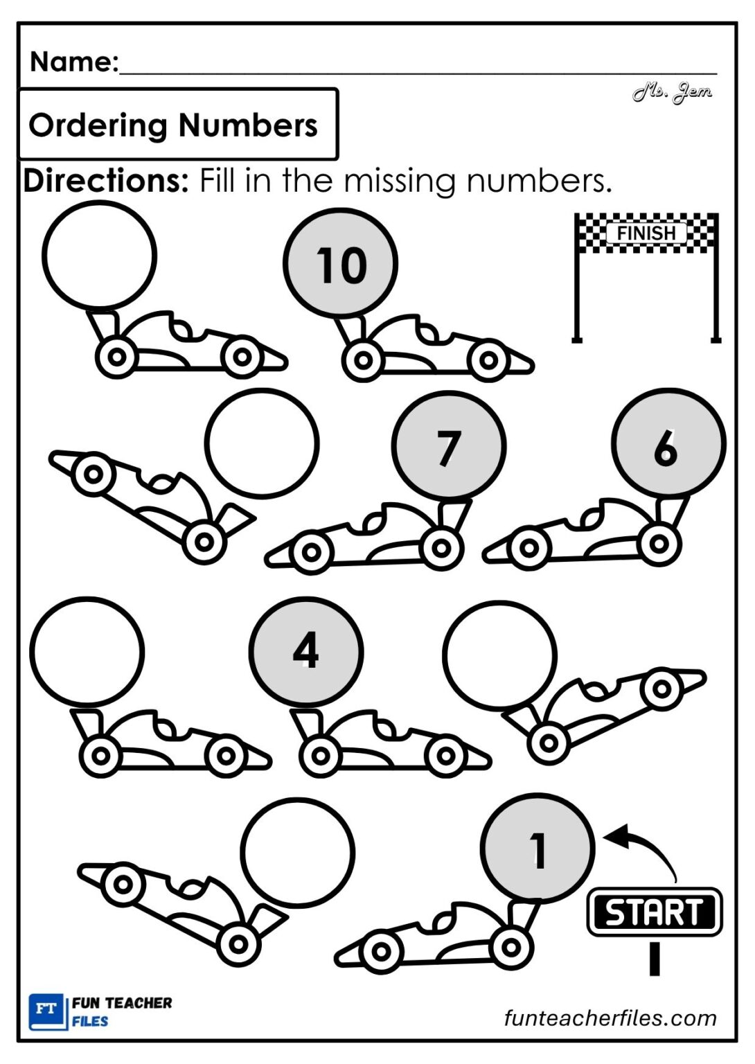 Ordering Numbers Worksheet 3 - Fun Teacher Files