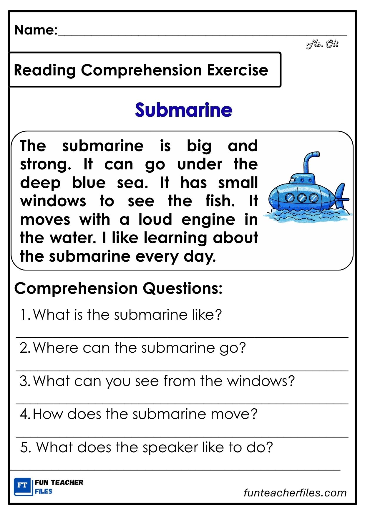 Reading Comprehension Exercises Set 13 – Transportation - Fun Teacher Files