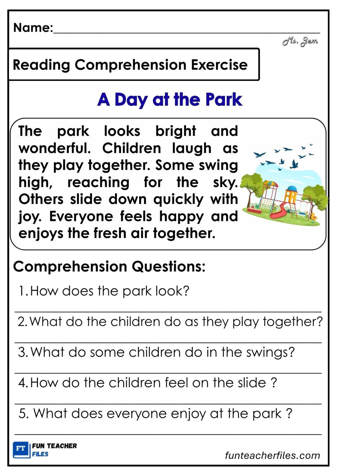 Reading Comprehension Exercises Set 16 – Places - Fun Teacher Files