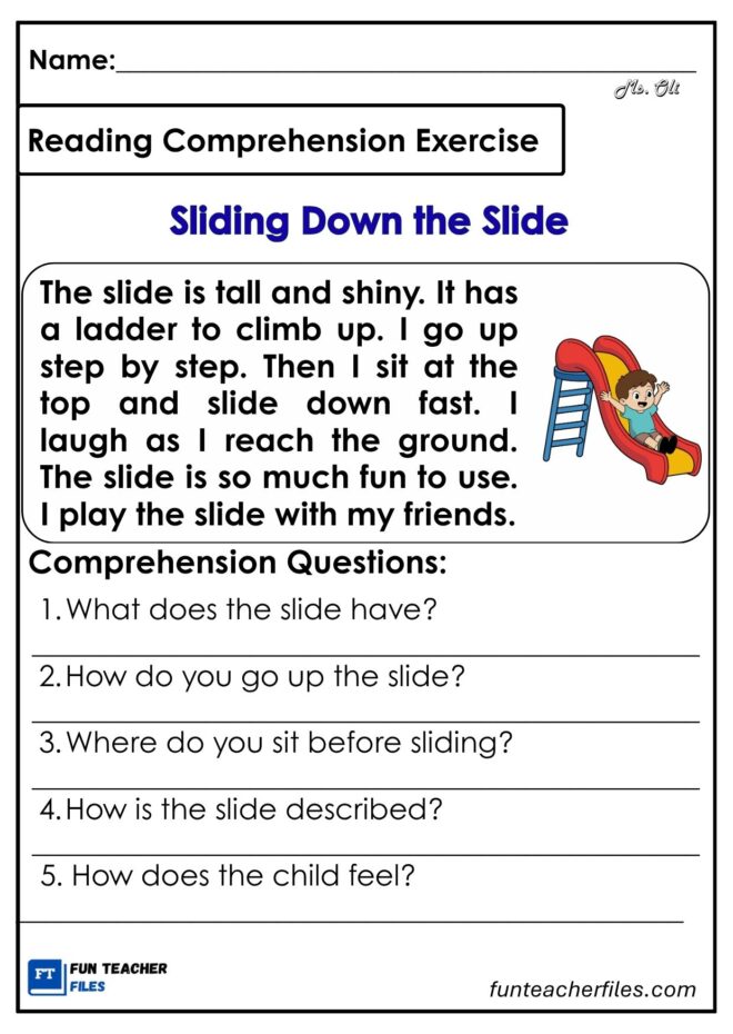 Reading Compresion Practice Reading Comprehension Exercises Set 20 – Playground - Fun Teacher Files