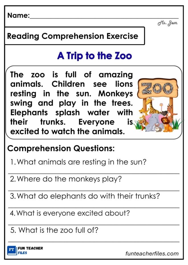 Reading Compresion Practice Reading Comprehension Exercises Set 16 – Places - Fun Teacher Files