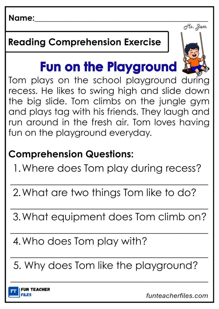 Reading Comprehension Exercises Set 9 – School - Fun Teacher Files