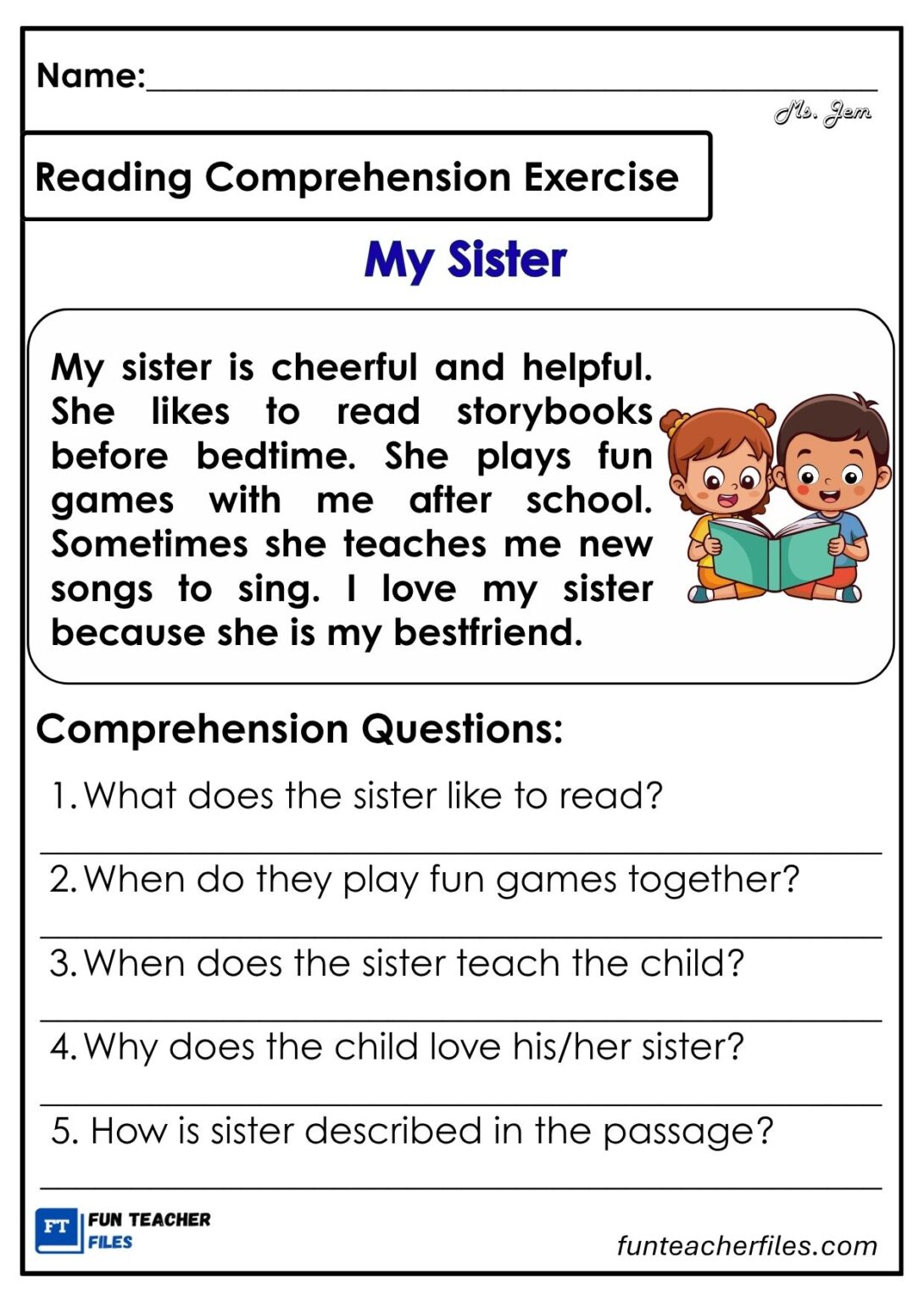 Reading Comprehension Exercises Set 14 - Family - Fun Teacher Files