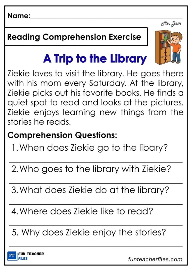 Setting Comprehension Questions Reading Comprehension Exercises Set 9 – School - Fun Teacher Files