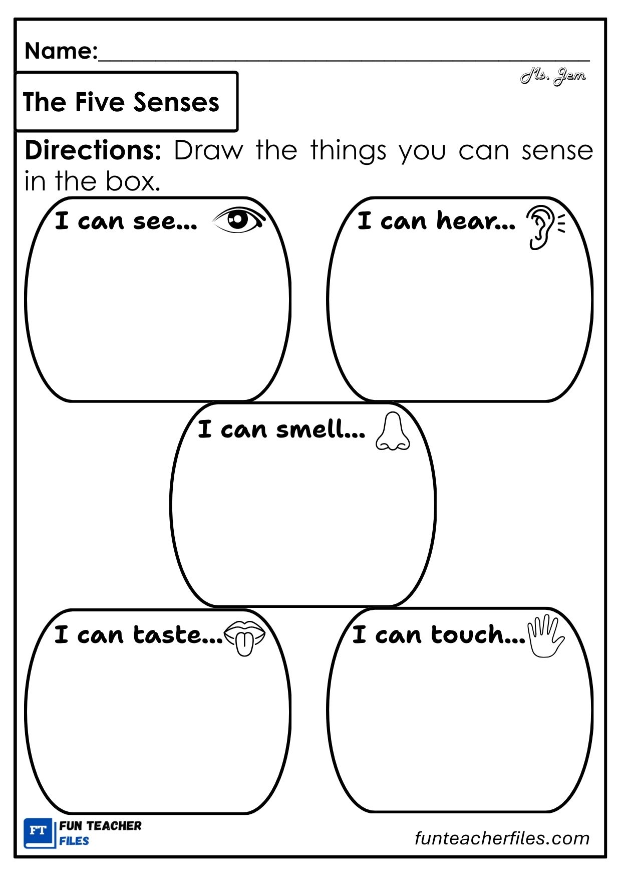 Five Senses Worksheet 4 - Fun Teacher Files
