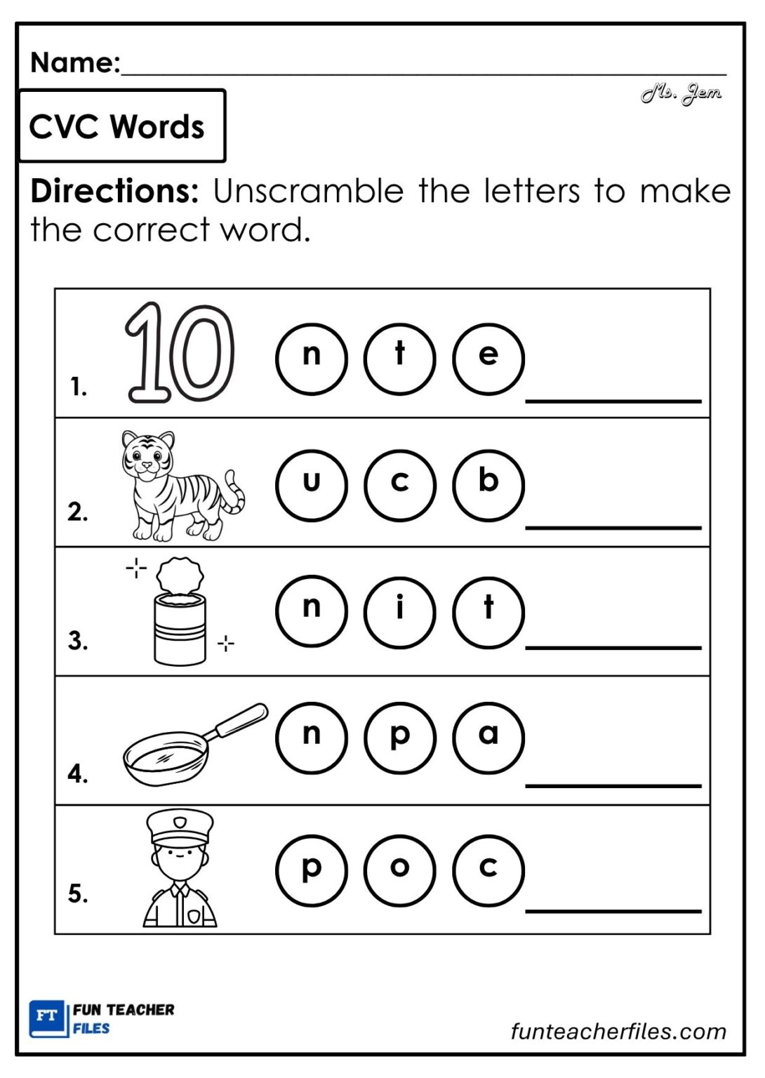 CVC Worksheets Set 5 - Fun Teacher Files