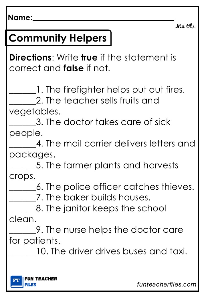 Community Helpers Worksheet 3 - Fun Teacher Files