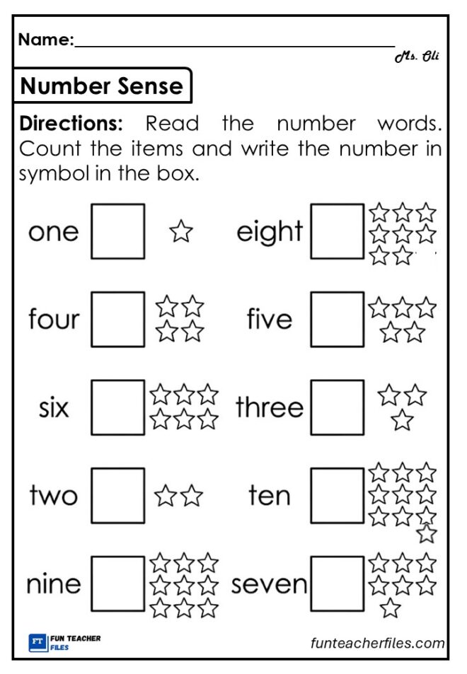 Number Sense Worksheet 2 - Fun Teacher Files