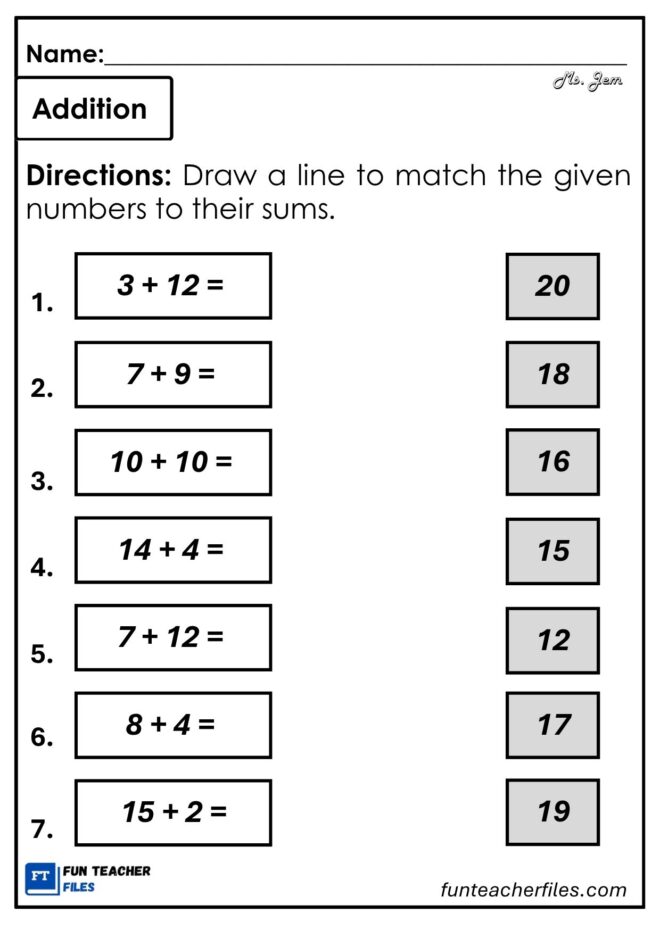 Addition Worksheet 4 - Fun Teacher Files