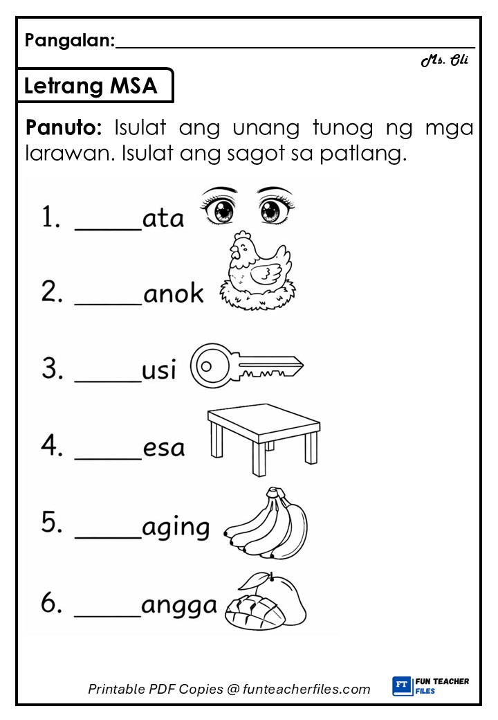 Unang Tunog Letrang MSA Worksheet 1 - Fun Teacher Files